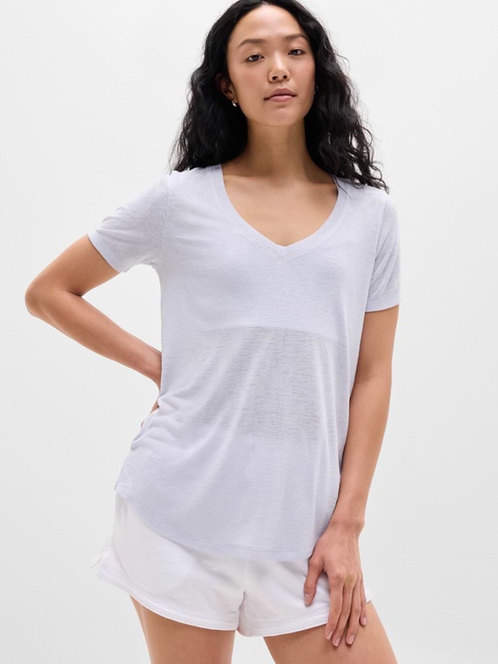 NWT Athleta Breezy V Neck Scoop Tee/ Medium/ Silver